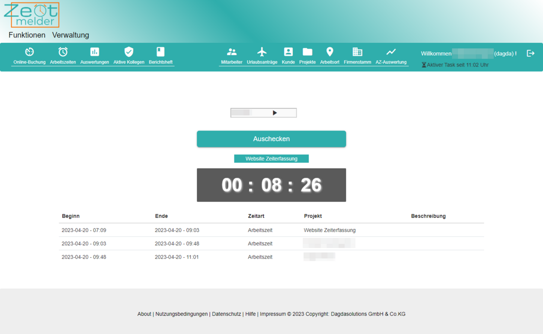 Zeiterfassung Webapp Buchung
