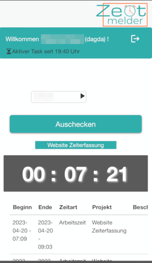 Zeiterfassung Mobile App Online-Buchung